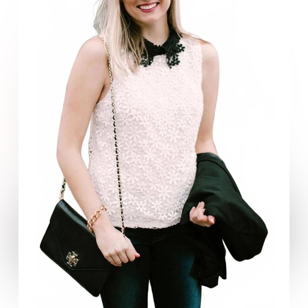 Anthropologie Lili’s Closet flower Lace black Peter Pan Collar Office Siren